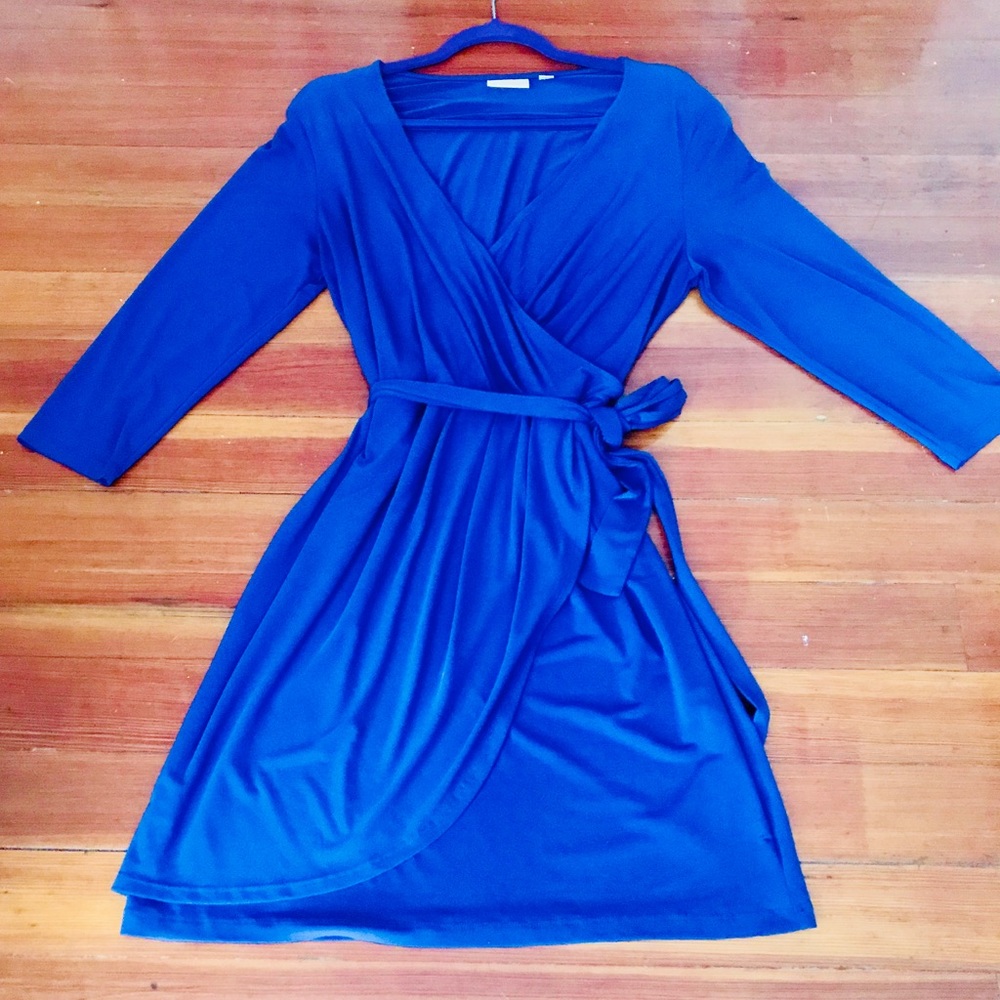 New York and Company faux blue wrap dress.
